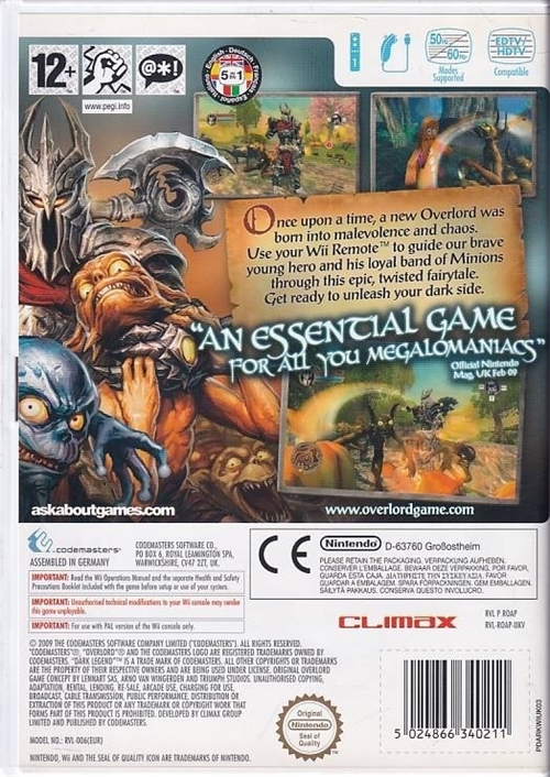 Overlord Dark Legend - Wii (B Grade) (Used) 